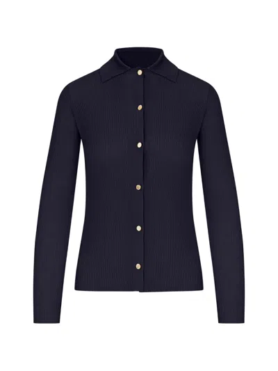 S Max Mara Ribbed-knit Button-down Cardigan In Blue