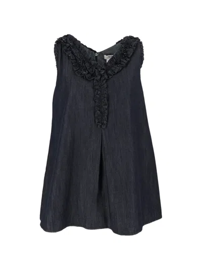 S Max Mara Ruffled Bead-embellished Top In Black