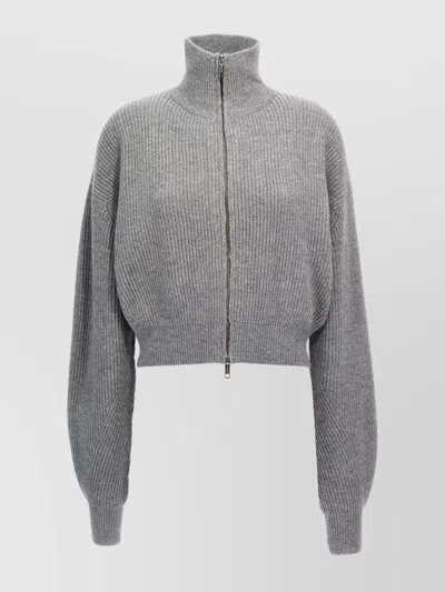 S Max Mara Short High Neck Ribbed Knit Sweater In Gray