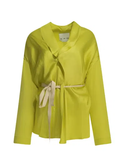 Sa Su Phi Belted Shawl-collar Coat In Yellow