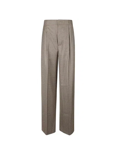Sa Su Phi Houndstooth-pattern Pleated Trousers In Brown
