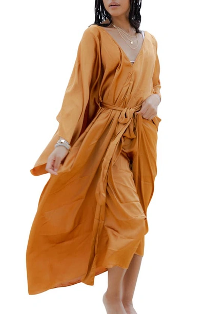 Saachi Tie Front Kaftan In Brown