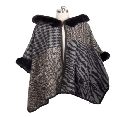 Saachi Women's Black Faux Fur Kimono Multi Patterned