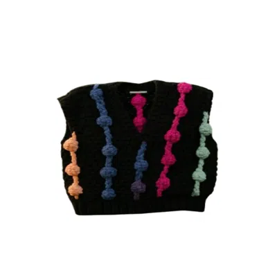 Saachi Women's Black Multi Chunky Knit Sweater Vest