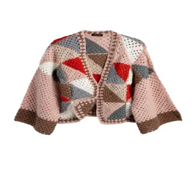 Saachi Women's Brown / Grey Hand-crocheted Geometric Short Jacket In Multi
