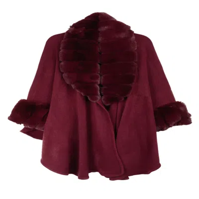 Saachi Women's Faux Fur Trim Red Kimono