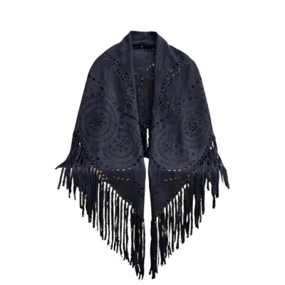 Saachi Women's Paisley Laser Cut Fringe Triangle Black Wrap