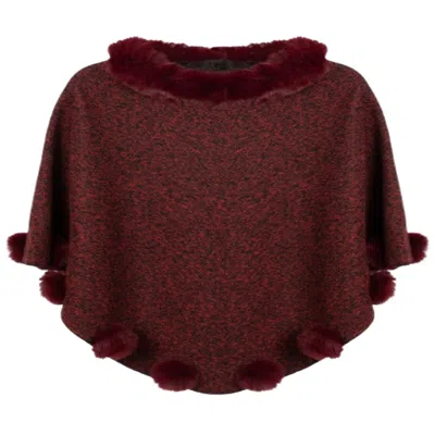 Saachi Women's Red Faux Fur Maroon Poncho Pom Pom In Burgundy