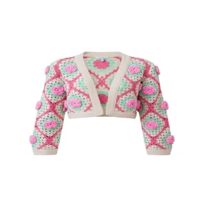 Saachi Women's White Rosette Crochet Cardigan In Multi