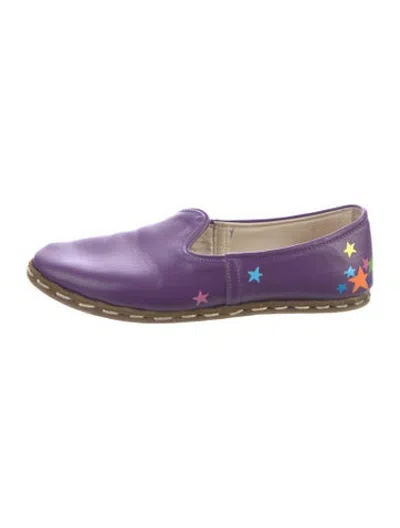Pre-owned Sabah Leather Graphic Print Flats In Purple