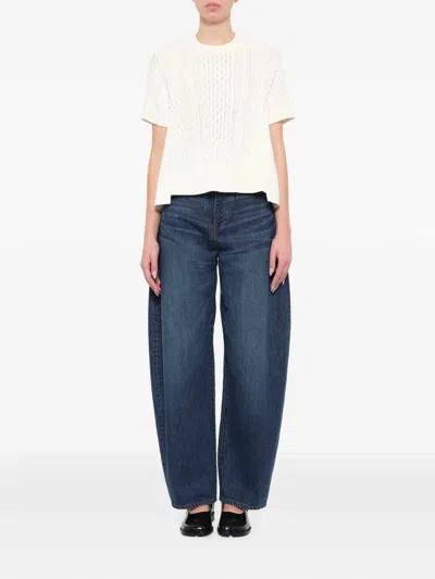 Sacai Cable-knit Panelled Short-sleeve Sweater In Neutral
