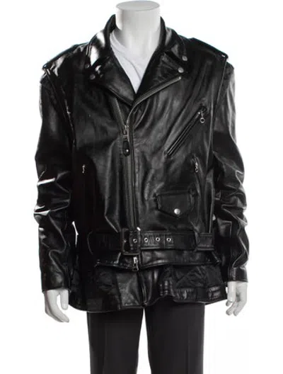 Pre-owned Sacai Calf Leather Moto Jacket In Black