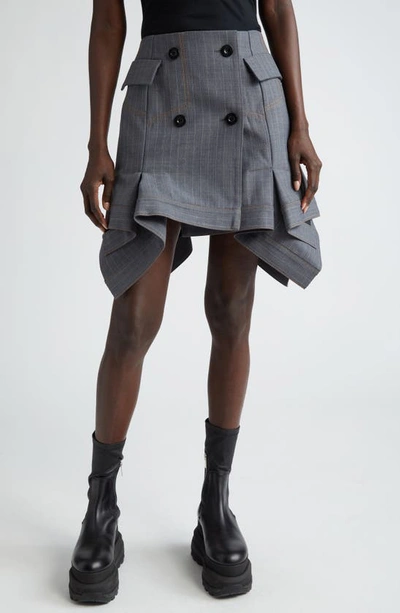 Sacai Pinstripe Double Breasted Skirt In Grey