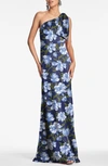 Sachin & Babi Chelsea Bow One-shoulder Gown In Ocean Blue Magnolia