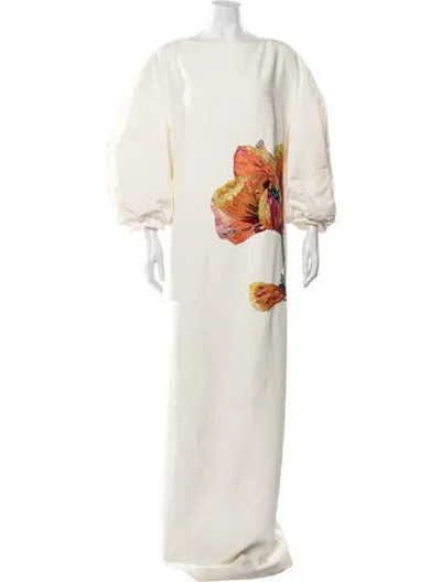 Pre-owned Safiyaa Floral Print Long Dress In Neutrals