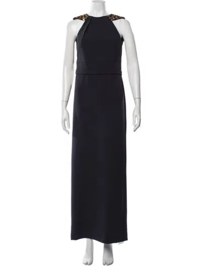 Pre-owned Safiyaa Halterneck Long Dress In Blue