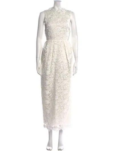 Pre-owned Safiyaa Lace Pattern Long Dress In White