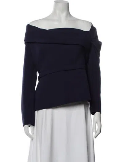 Pre-owned Safiyaa Off-the-shoulder Long Sleeve Top W/ Tags In Blue