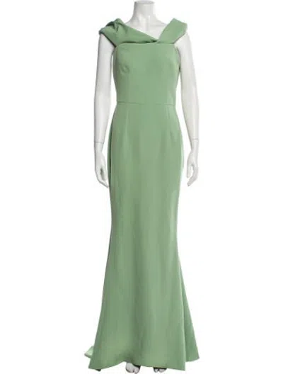 Pre-owned Safiyaa One-shoulder Long Dress In Green