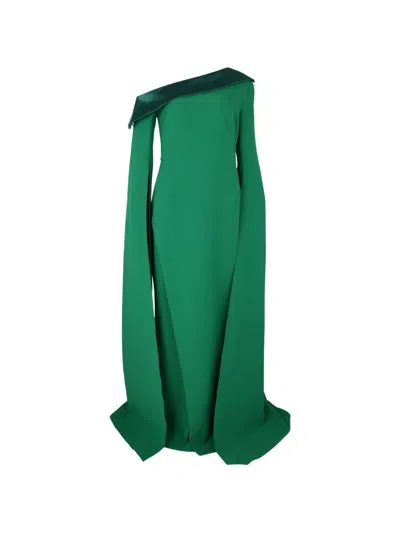 Safiyaa One-shoulder Split-sleeve Maxi Dress In Green