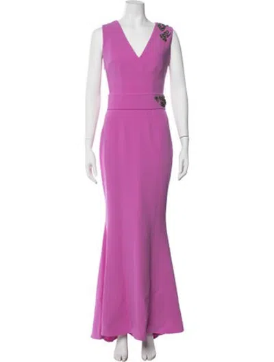 Pre-owned Safiyaa V-neck Long Dress In Purple