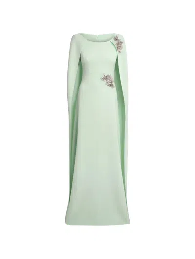 Safiyaa Yuna Crystal-embellished Cape-sleeve Maxi Dress In Green