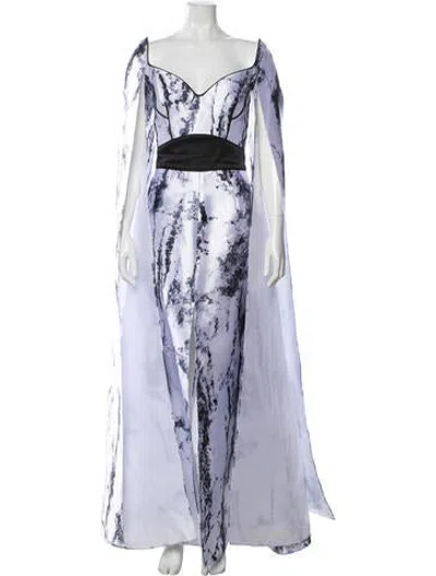 Pre-owned Saiid Kobeisy Printed Long Dress In Blue