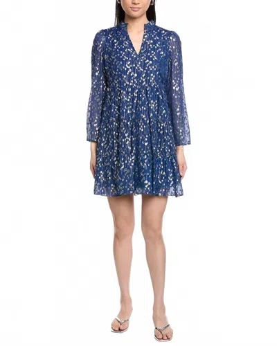 Sail To Sable Lurex Clip Dot Long Sleeve Tunic Flare Dress In Navy In Multi