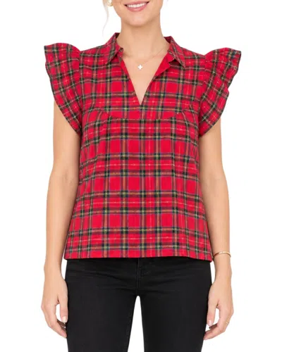 Sail To Sable Ruffle Sleeve Top In Red