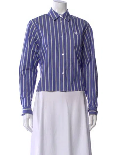 Pre-owned Saint Art Striped Long Sleeve Button-up Top In Purple