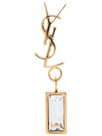 Saint Laurent 1.3 Cm Mini Single Earring With Cassandre Motif And Baguette-cut Rhinestone Pendant In Multi