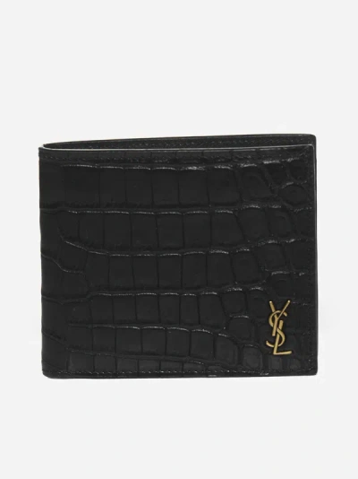 Saint Laurent Animalier Effect Leather Bifold Wallet In Black