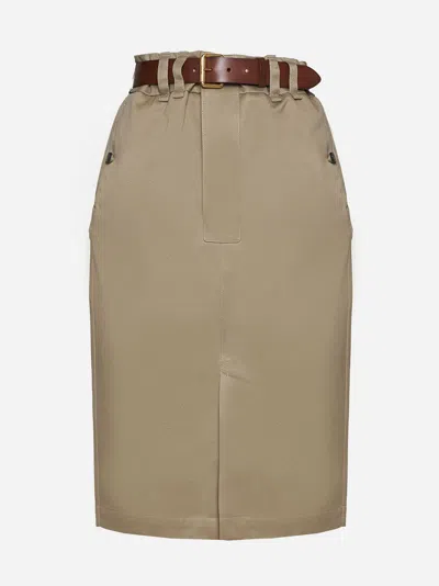 Saint Laurent Belted Cotton Skirt In Mastic