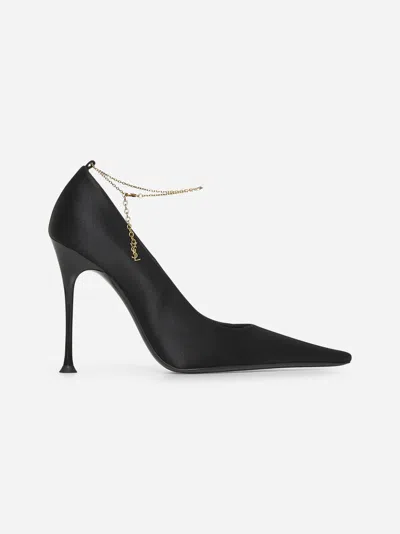 Saint Laurent Black Crêpe Satin Régine Pumps
