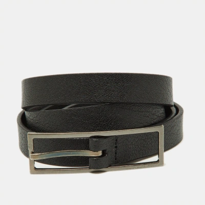 Pre-owned Saint Laurent Black Leather Buckle Slim Belt 95cm