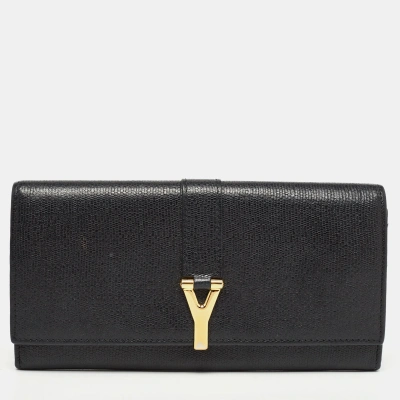 Pre-owned Saint Laurent Black Leather Y Line Flap Continental Wallet