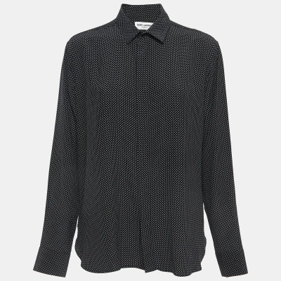 Pre-owned Saint Laurent Black/white Polka Dots Silk Button Down Shirt M