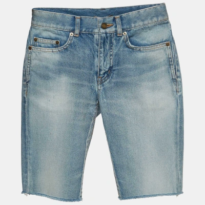 Pre-owned Saint Laurent Blue Distressed Denim Bermuda Shorts S Waist 24''