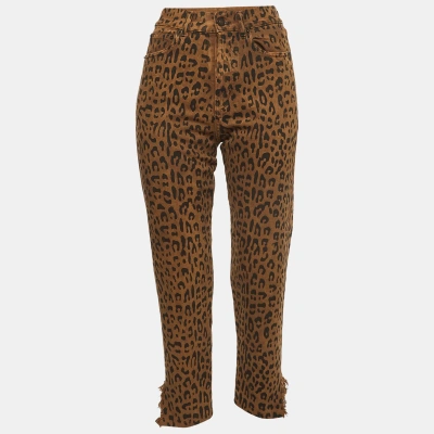 Pre-owned Saint Laurent Brown Leopard Print Ripped Denim Mid-rise Jeans S Waist 25''