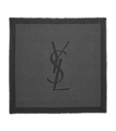 Saint Laurent Cashmere-silk-wool Cassandre Scarf In Grey