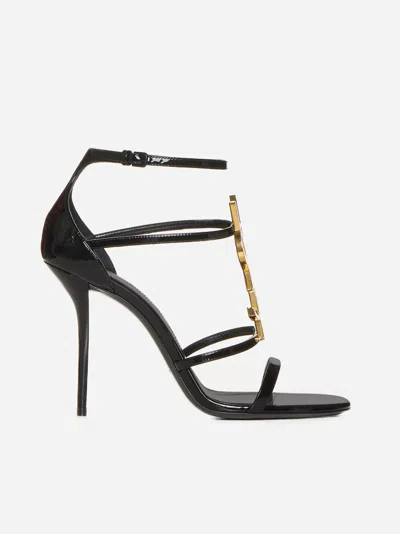 Saint Laurent Cassandra Patent Leather Sandals In Black