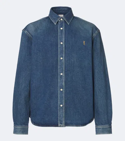 Saint Laurent Cassandre Denim Shirt In Animal Print