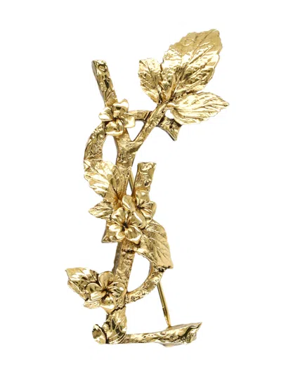 Saint Laurent Cassandre Hydrangea Brooch In Metal In Metallic