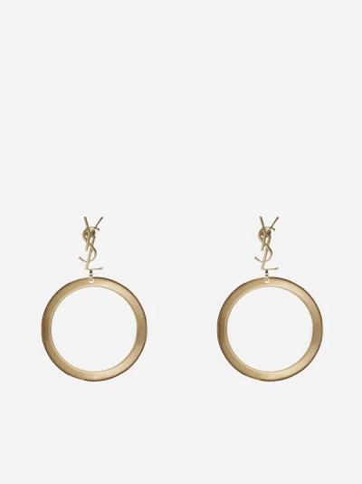 Saint Laurent Cassandre Logo Circle Earrings In Gold