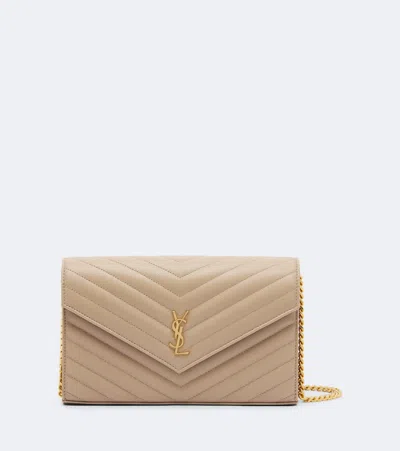 Saint Laurent Cassandre Matelassé Leather Wallet On Chain In Beige