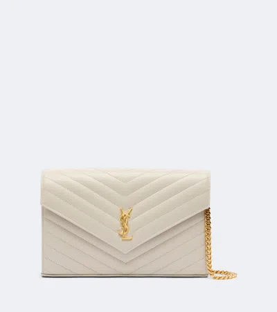 Saint Laurent Cassandre Matelassé Leather Wallet On Chain In White
