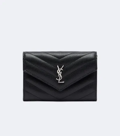 Saint Laurent Cassandre Small Matelassé Leather Wallet In Black