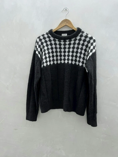 Pre-owned Saint Laurent Checker Knitted Jumper In Black