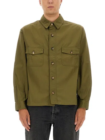 Saint Laurent Cotton Twill Overshirt In Green