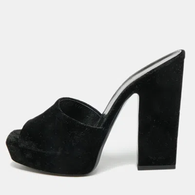 Pre-owned Saint Laurent Debbie Size 39.5 Black Velvet Slide Sandals
